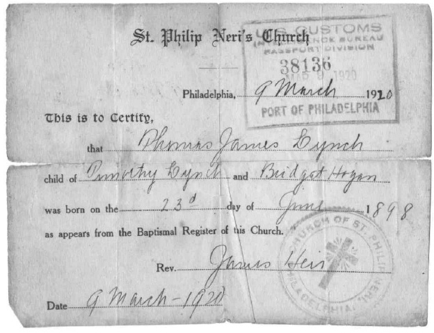 Grandpop Birth Cert 1919