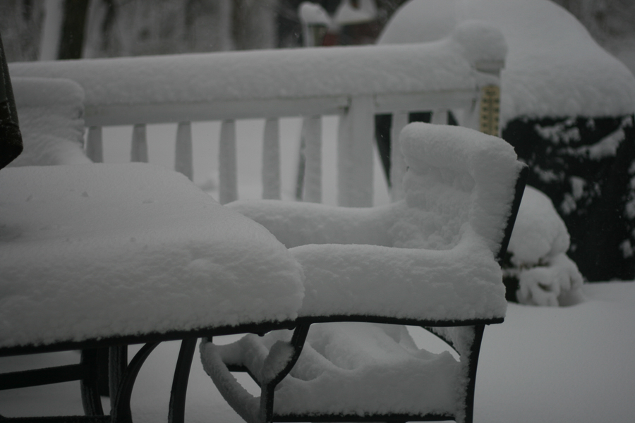 snow stacks on the furniture