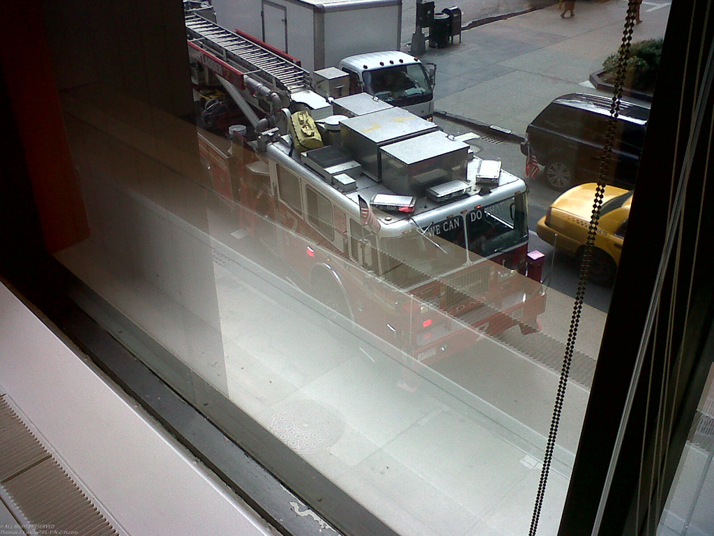 Fire 2 floors up at 90 Park Ave.  ~~  we stayed and ate lunch......only a littl water leaked into the hallways and we covered our laptops.  NYers are 