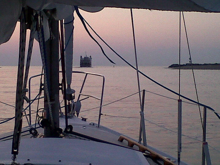 Leaving Port Jeff  ~~  Ferry ahead, leaving the Setauket Yacht Club