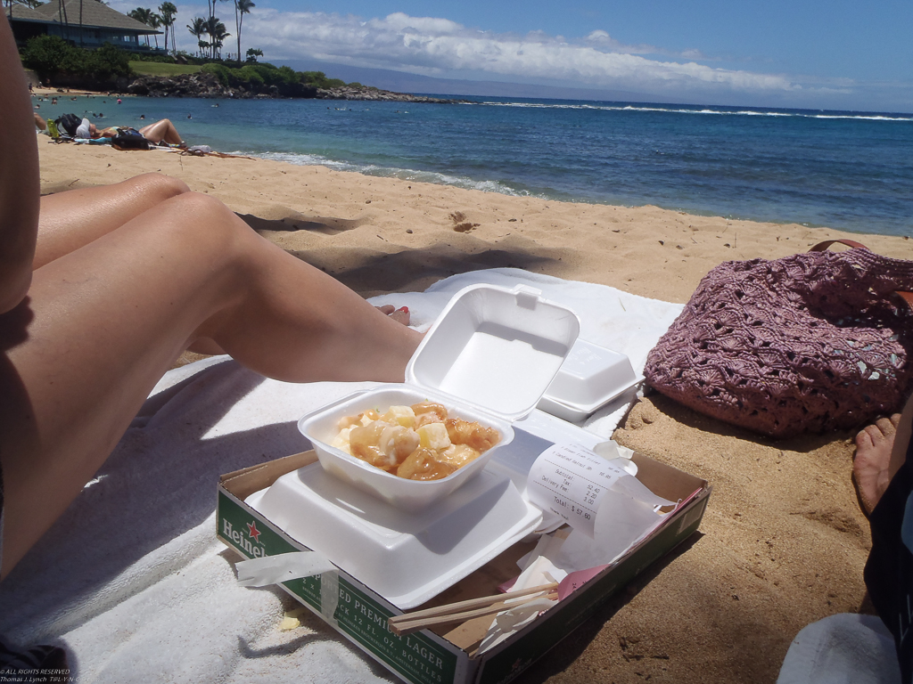 Lunch on Kapalua Beach  ~~  Coconut pinapple  tempura shrimp - stunning!