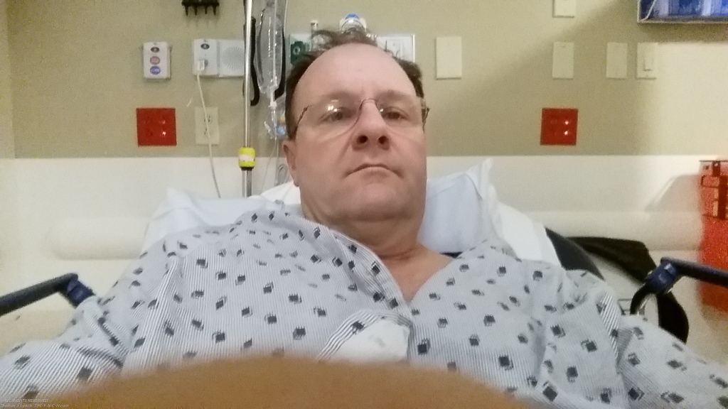 Mather Hospital nearing midnight  ~~  thought appendix.........much later (after passing one of them in the hosptial) found out 2 kidney stones.  more like kidney dust - 3 mm?   how the heck can that hurt that much???  other one still in the kidney.