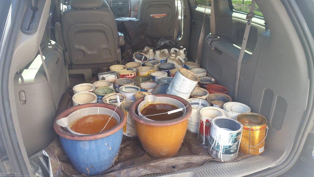 Susan and Greg had a few paint containers.  ~~  40 gallons, and 32 quarts.......off to the hazmat dump.