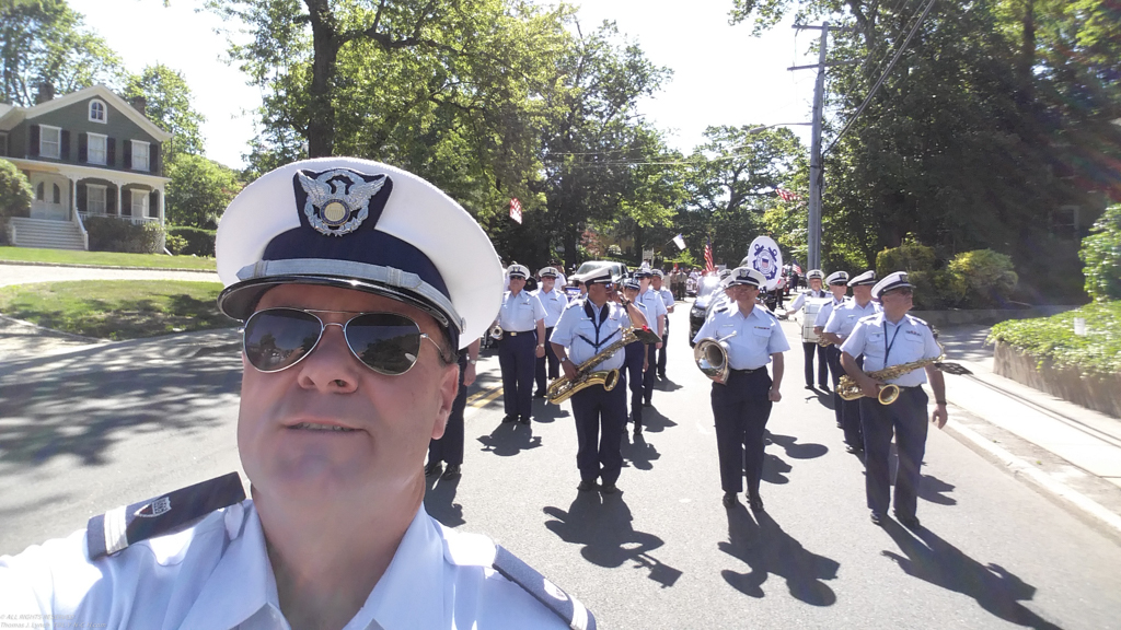 PJ USCG Parade selfie  ~~  USCG Band and Color Guard