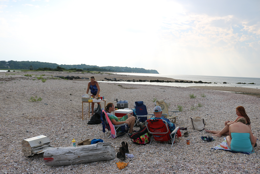 Flax Pond 2016, Just Akula and friends all alone  ~~  Camp Akula, we don't travel light?  about 5 trips in super dink.  ONLY the kitchen sink did not come ashore.  Stove multiple coolers, tables, chairs, kites, rafts, change of clothes, beverages and umbrellas.  phew!