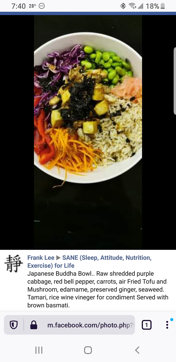 Sleep Attitude Nutrition Exercise SANE - Japanese Budda Bowl - carrots edamame seaweed  peppers purple cole slaw ginger air fried tofu muschroom brown basmati _.jpg  ~~  