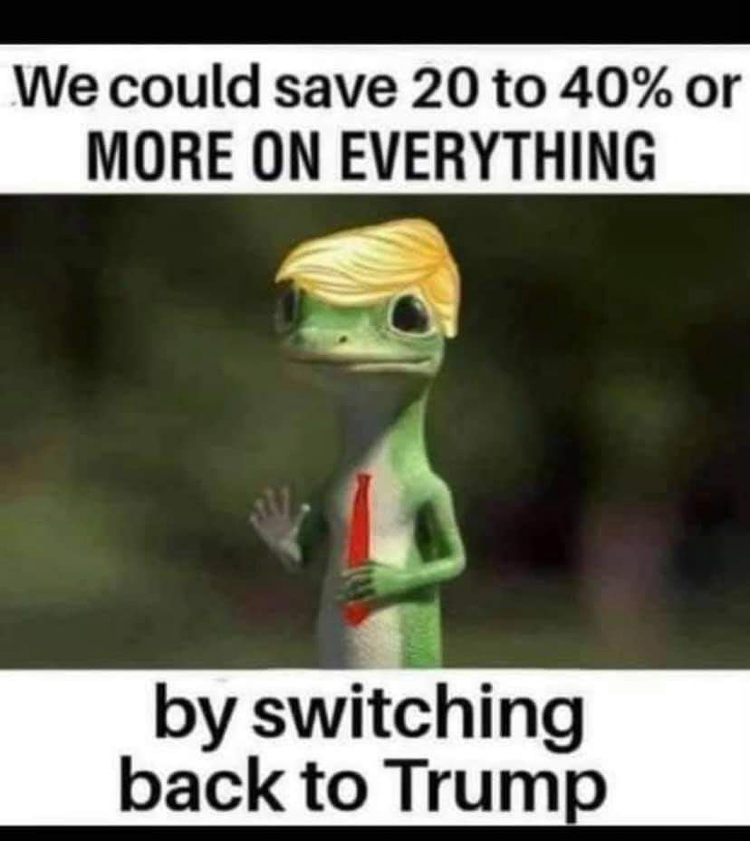 GIECO Gecko We could save 20 to 40 percent on EVERYTHING by switching back to Trump  ~~  