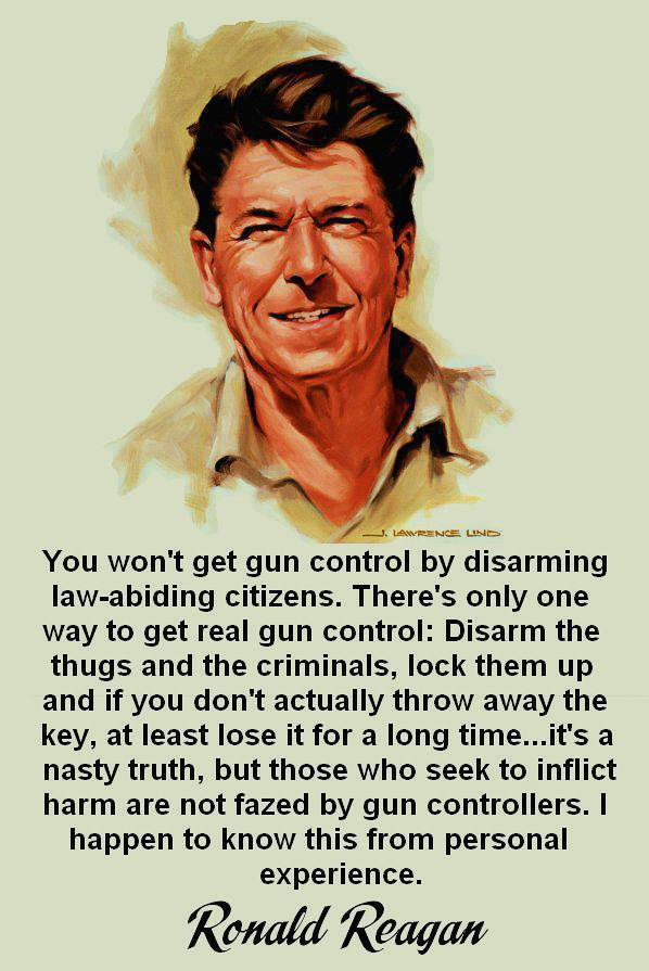 Reagan on gun control and he was shot by a crazy person  ~~  