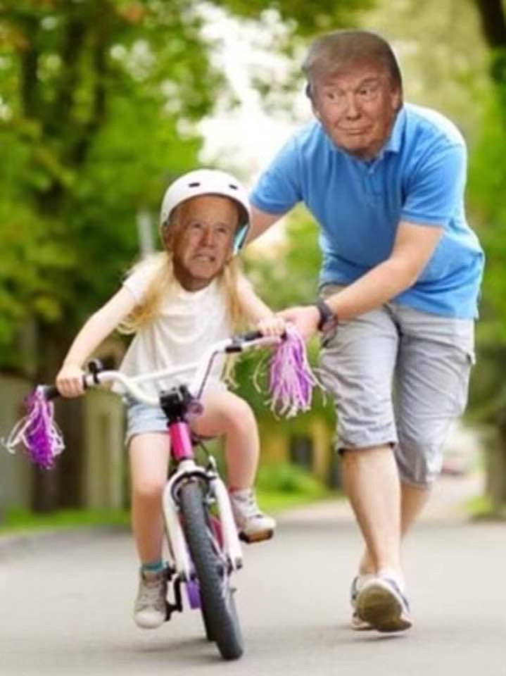 Trump helps little Joey on his bike  ~~  