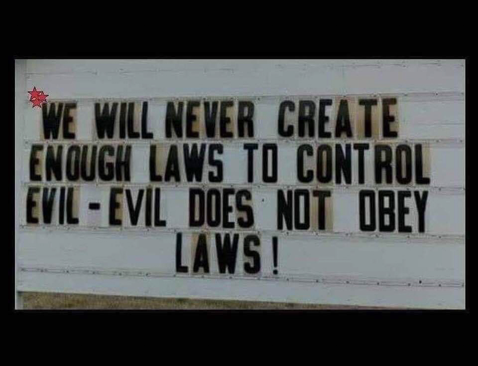 We will never create enough laws to control evil - evil obeys no laws  ~~  